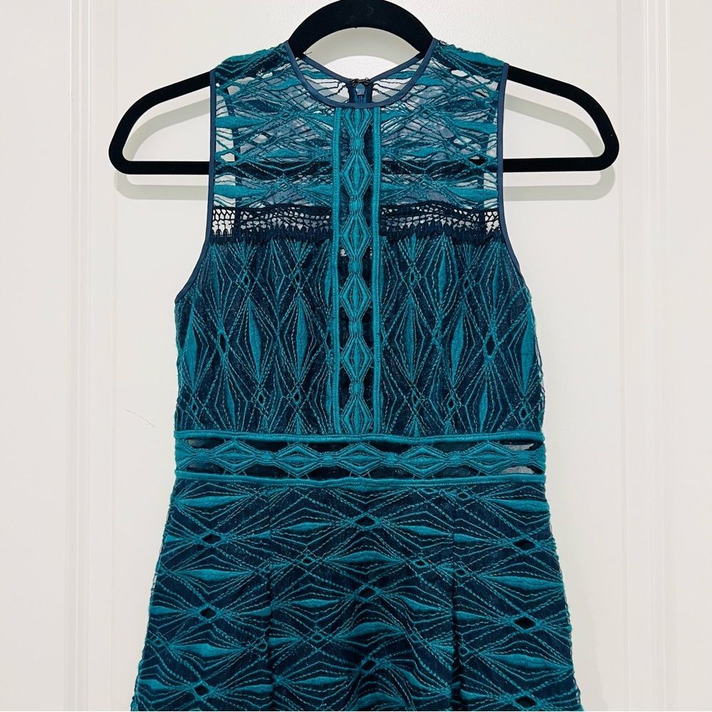 Jonathan Simkhai Women's Lace Embroidered Sleeveless Midi Dress Teal/Navy Sz. 0 - Picture 3 of 14